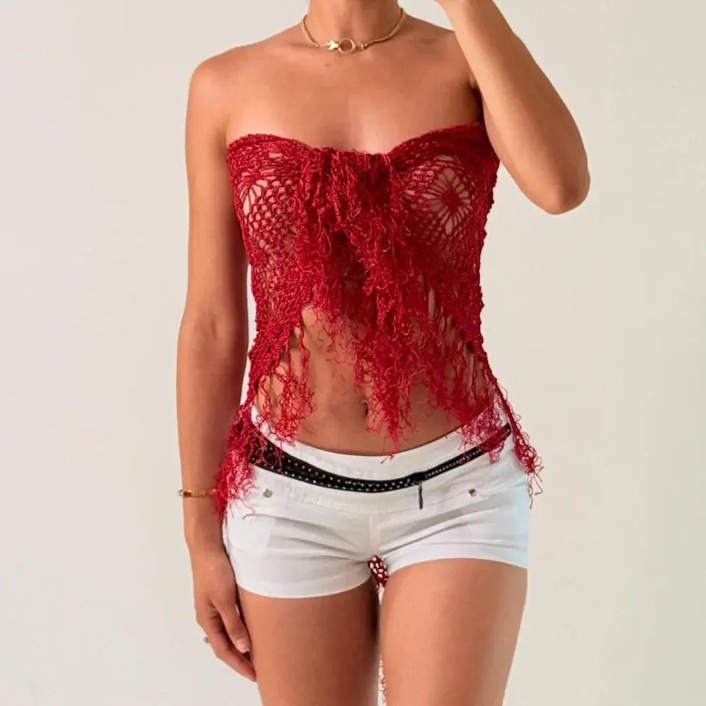 Red Knitted Shawl/ Cover Up